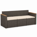 Sofa ogrodowa z technorattanu z drewnianymi podłokietnikami 200 cm