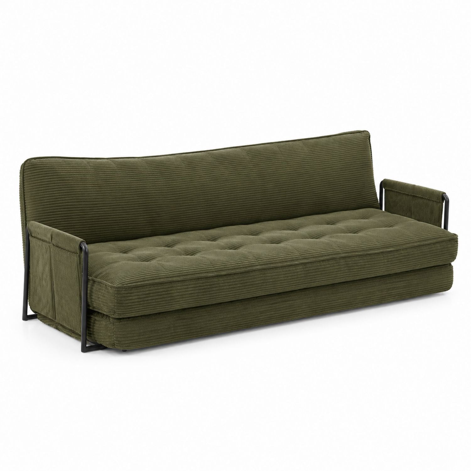 Sofa z sztruksu oliwkowa z metalową ramą 190 cm
