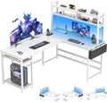 Biurko i stół komputerowy: z portem USB, gamingowy, wyświetlacz LED, 160 × 120 cm, biały, z metalu