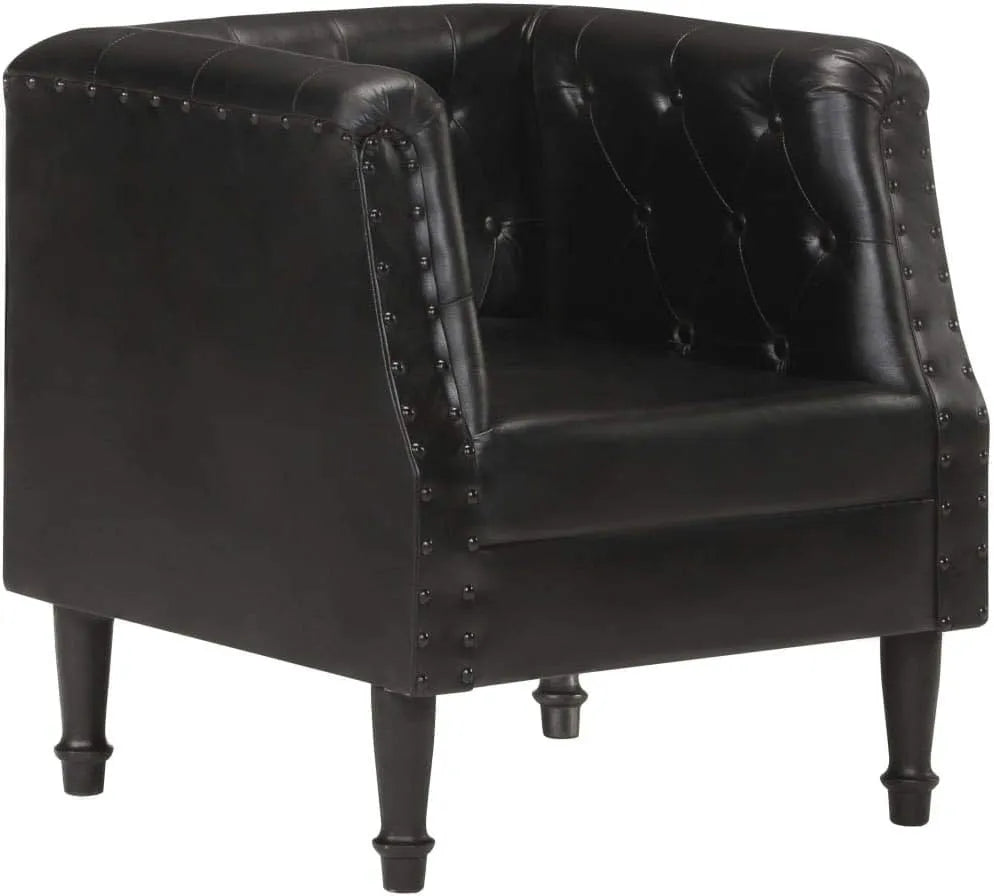 Tidyard Fotel i krzesło tapicerowane w stylu retro Vintage Chesterfield z prawdziwej koziej – styl retro, 60 × 57 × 64 cm, tapicerka skórzana