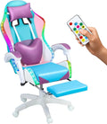 Fotel masujący i fotel relaksacyjny — RGB, gamingowy, oświetlenie RGB, wyświetlacz LED, fioletowy, z funkcją masażu