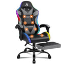 Fotel masujący i fotel relaksacyjny: RGB, oświetlenie RGB, wyświetlacz LED, szary, z funkcją masażu, tapicerka skórzana