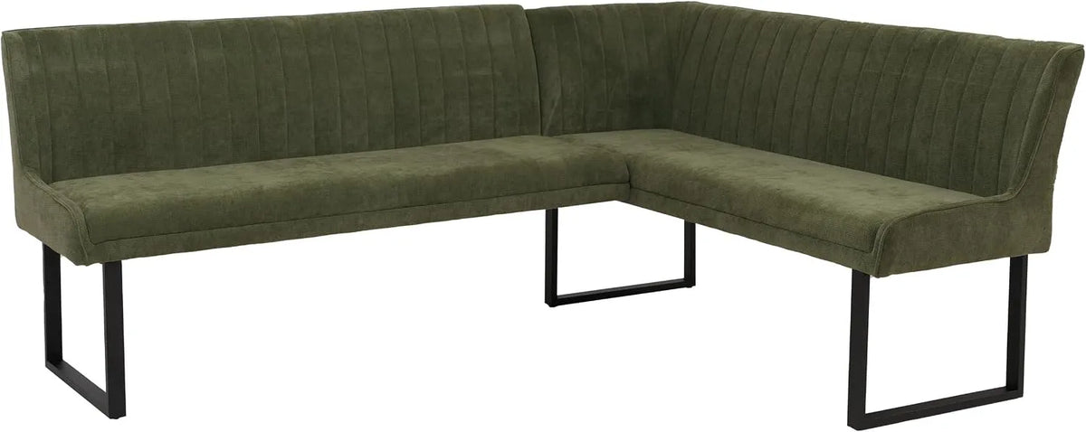 Ławka narożna HWC-O82 — z metalu, z tkaniny szenilowej, 210 × 159 cm, 310 g, zielony