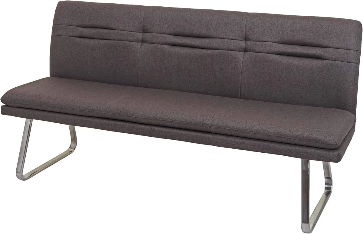 Mendler Ławka do siedzenia HWC-H70 — tapicerka materiałowa, ze stali, z oparciem, 180 cm, szary, tapicerka materiałowa
