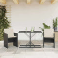 3-częściowy zestaw bistro z poduszkami — z technorattanu, składana konstrukcja, 105 × 51 × 72 cm, czarny