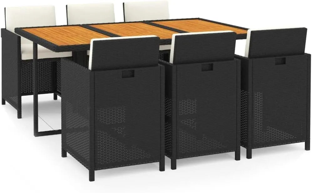 Zestaw mebli ogrodowych i komplet wypoczynkowy – z poduszkami, z technorattanu, czarny