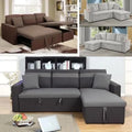 Sofa narożna — z podłokietnikami, wyświetlacz LED, 223 cm, szary, tapicerka skórzana