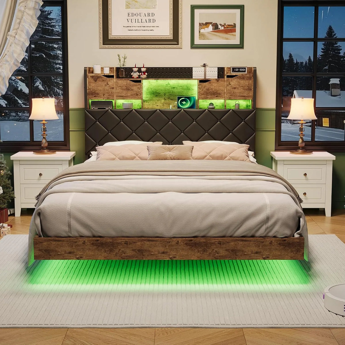 Łóżko tapicerowane i rama łóżka z obiciem – z portem USB, wyświetlacz LED, 160 × 200 cm