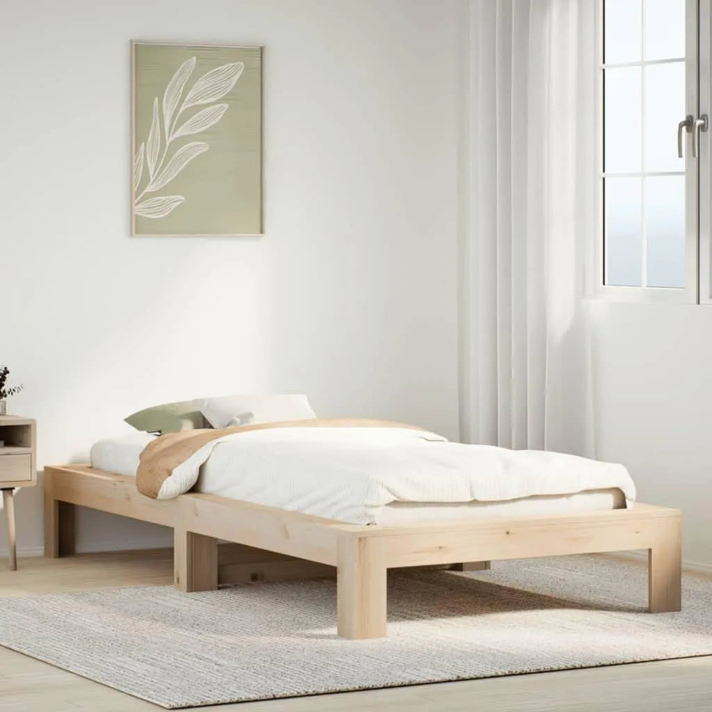 Łóżko z litego drewna sosnowego: z drewna, ze schowkiem, 75 × 190 cm, tapicerka materiałowa