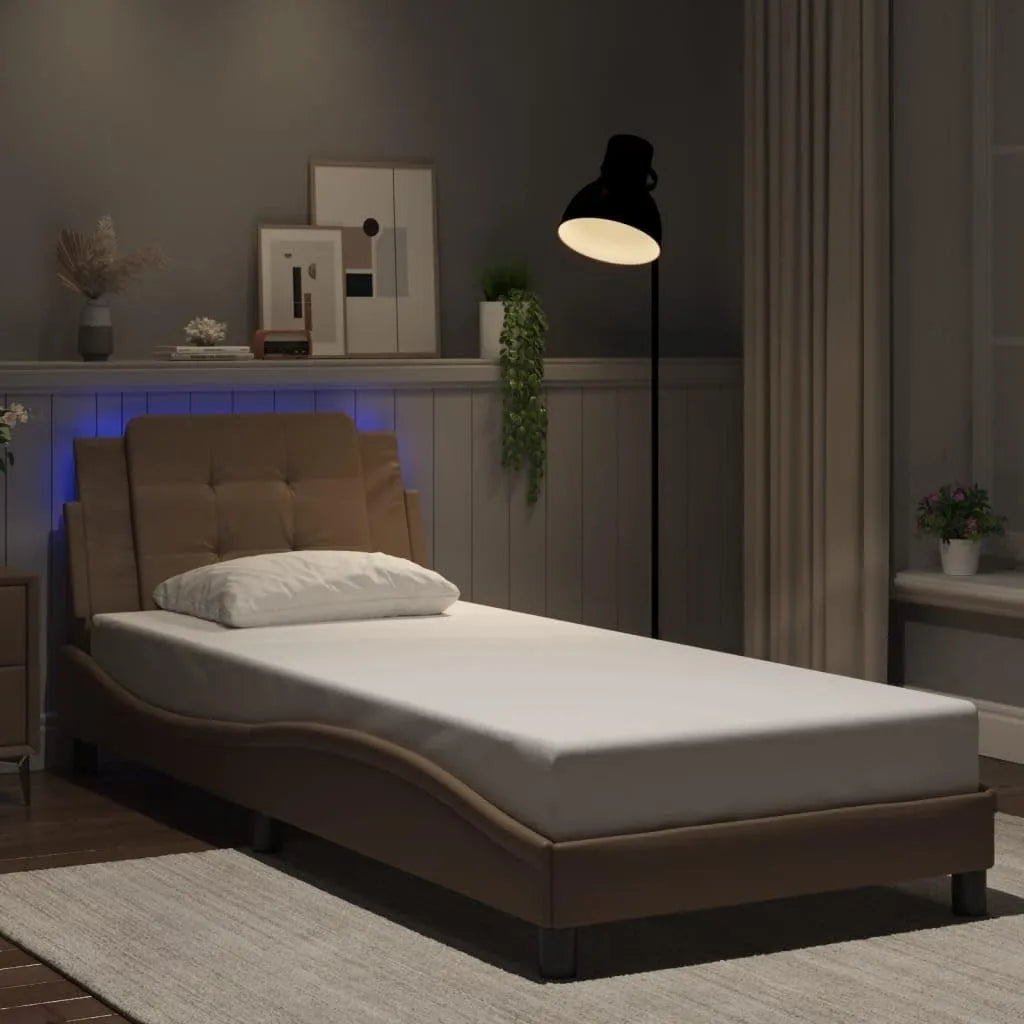 Rama łóżka i konstrukcja łóżka z diodami LED: z poduszkami, wyświetlacz LED, 80 × 200 cm, tapicerka skórzana
