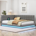 Łóżko tapicerowane i rama łóżka z obiciem: tapicerka materiałowa, z portem USB, tapicerka aksamitna, wyświetlacz LED, 140 × 200 cm