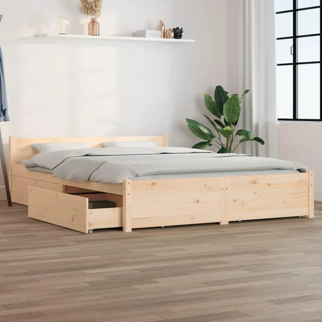 Łóżko z litego drewna sosnowego ze skrzynią na pościel 120: z drewna, z szufladami, 120 × 200 cm