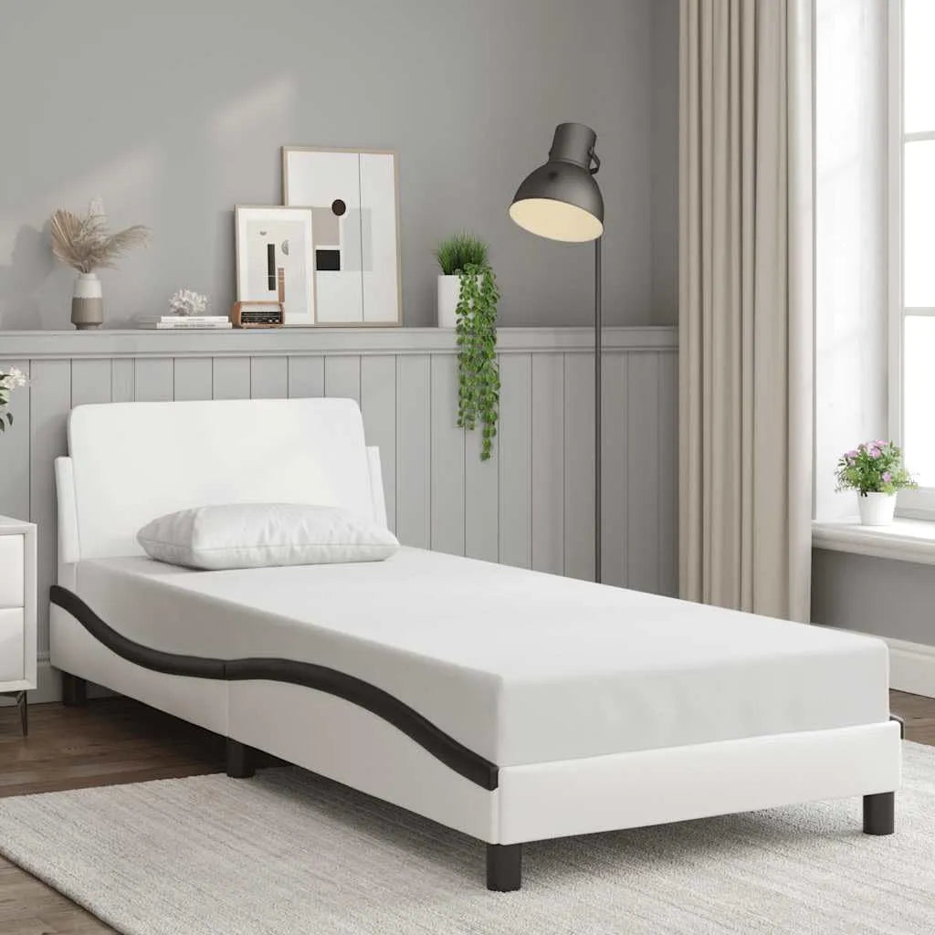 Rama łóżka i konstrukcja łóżka Dover z zagłówkiem w kolorze białym i czarnym – 80 × 200 cm, tapicerka skórzana
