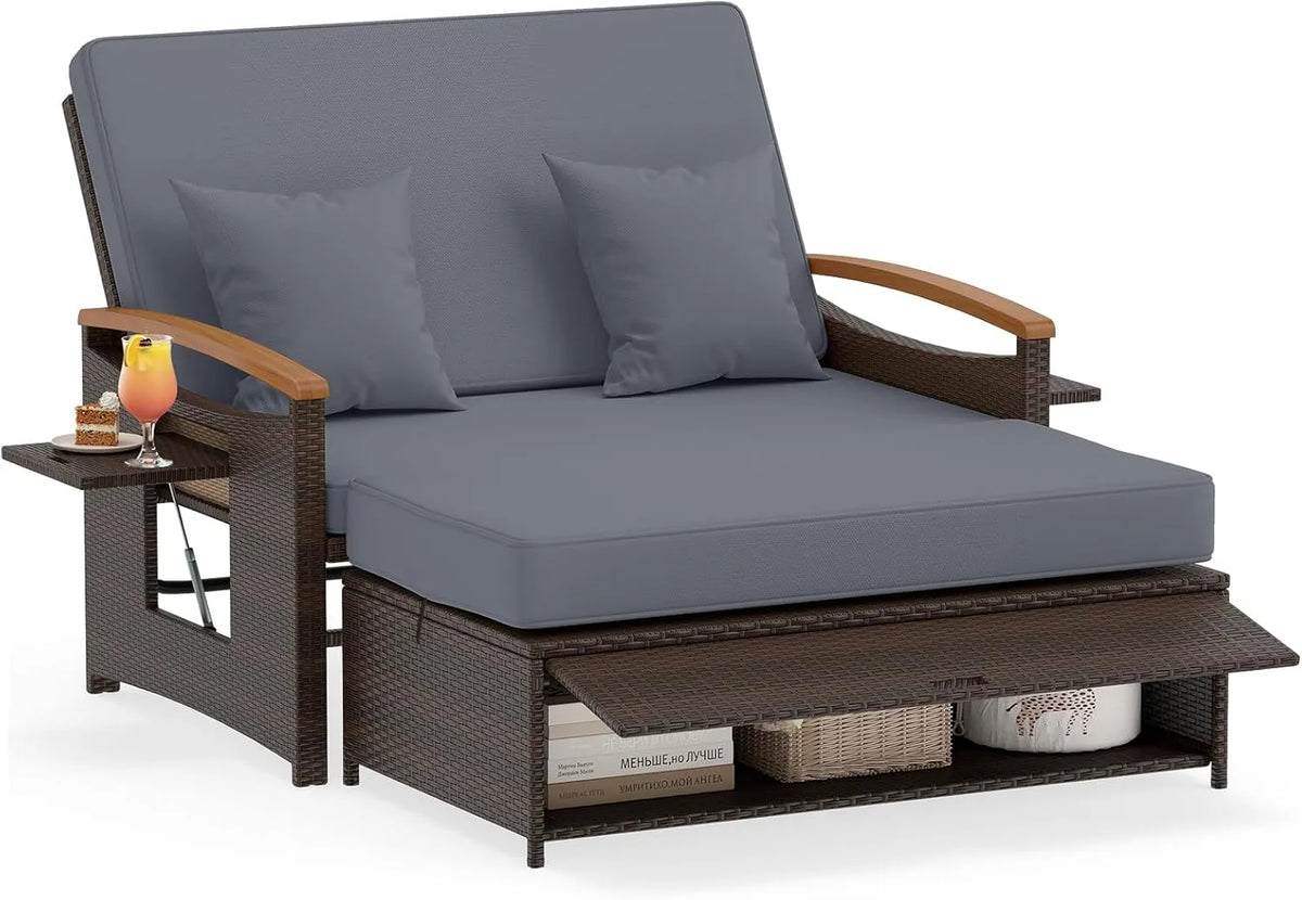 COSTWAY Sofa ogrodowa i sofa wypoczynkowa na taras – z poduszkami, z technorattanu, 2-osobowa