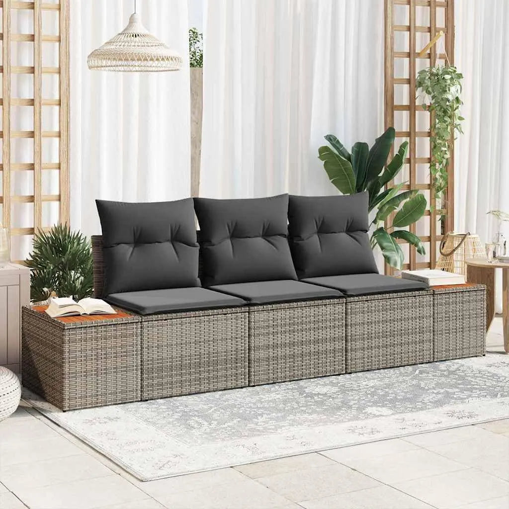 Sofa ogrodowa i sofa wypoczynkowa na taras – modułowa konstrukcja, ze schowkiem, z poduszkami, z technorattanu, szary