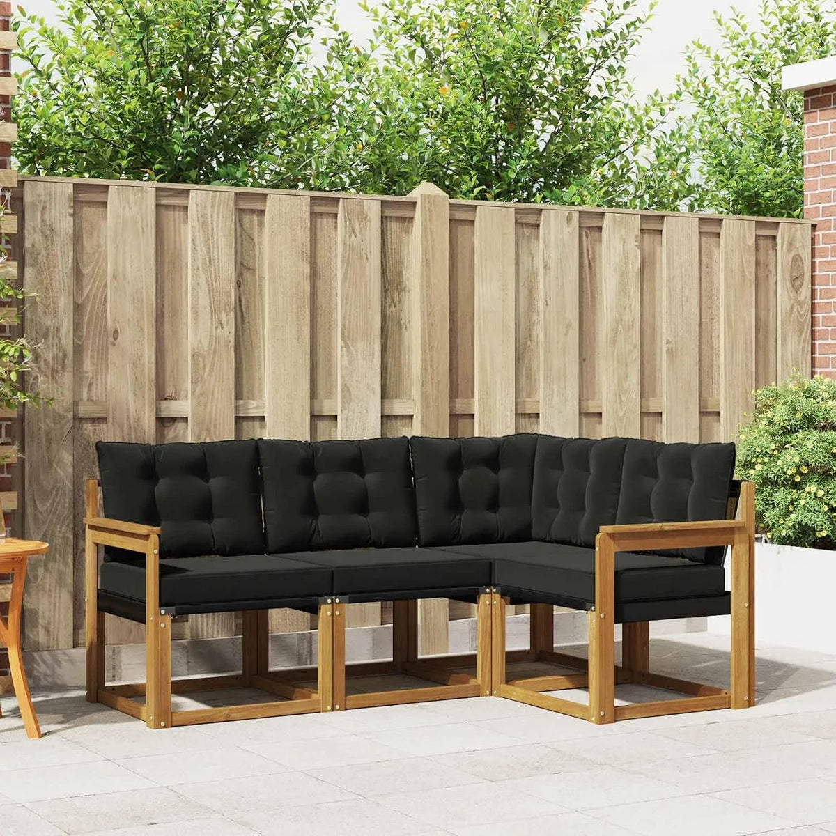 Sofa – modułowa konstrukcja, z drewna, z poduszkami, czarny, z litego drewna