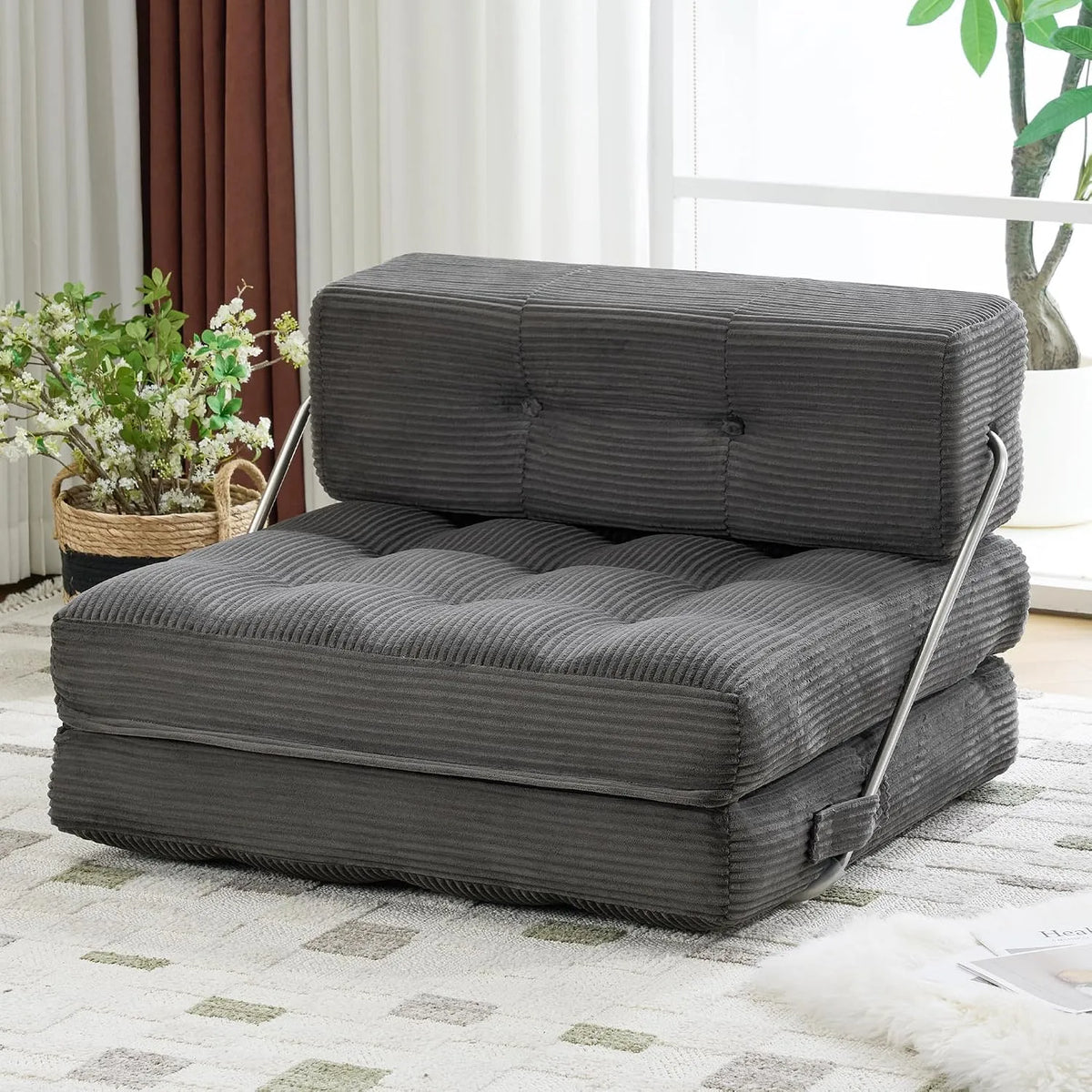 Sofa rozkładana i sofa z funkcją spania: wypełnienie piankowe, wodoodporna konstrukcja, 3 w, szary