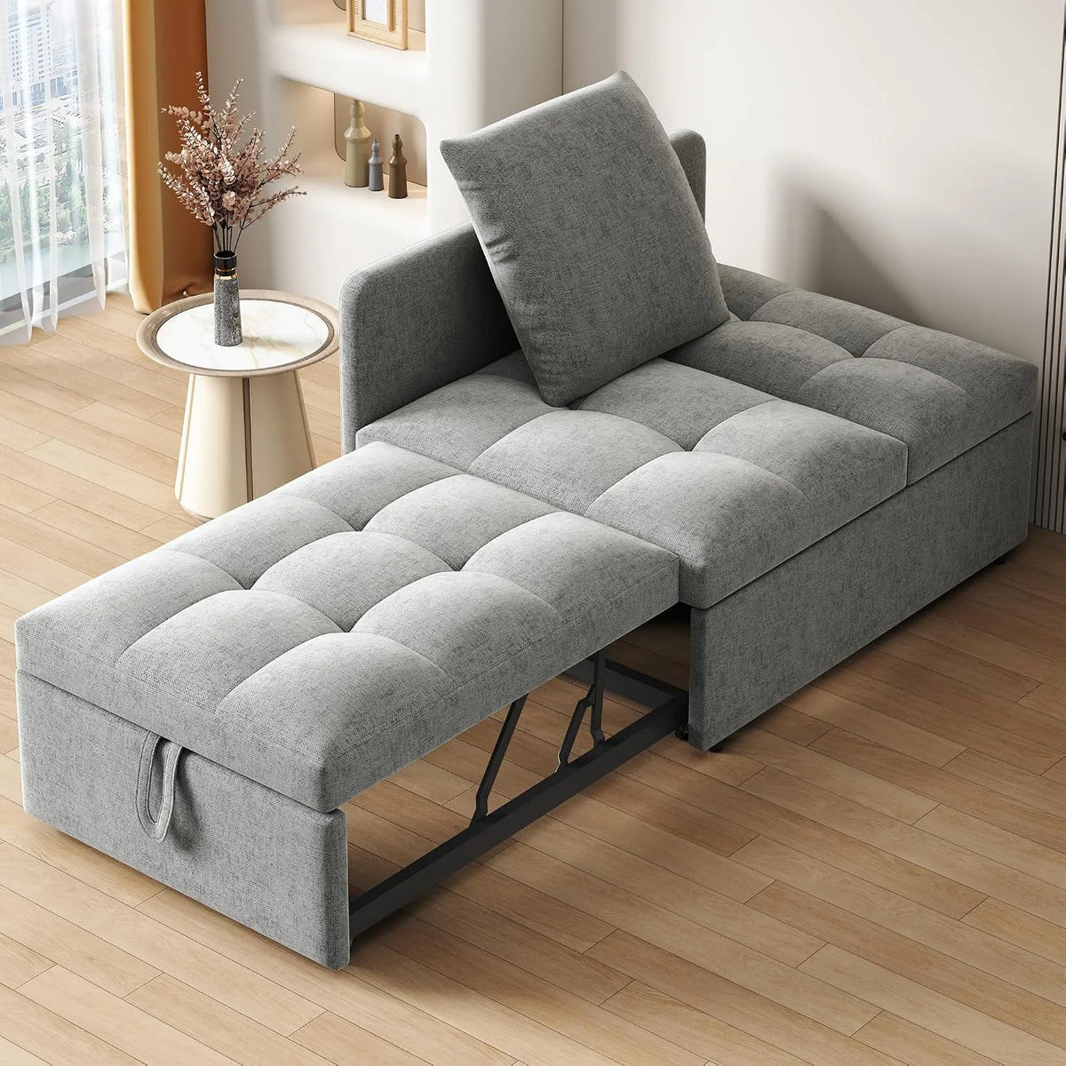 Sofa – z funkcją relaks, z funkcją spania, z oparciem, 3 w, szary, rozkładana konstrukcja
