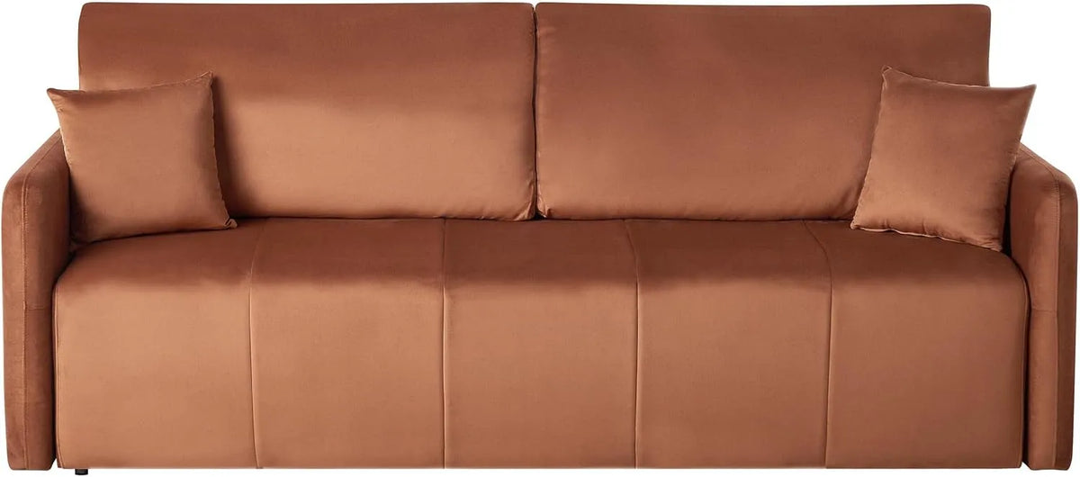 Sofa: z funkcją spania, z poduszkami, tapicerka aksamitna, 3-osobowa, złoty