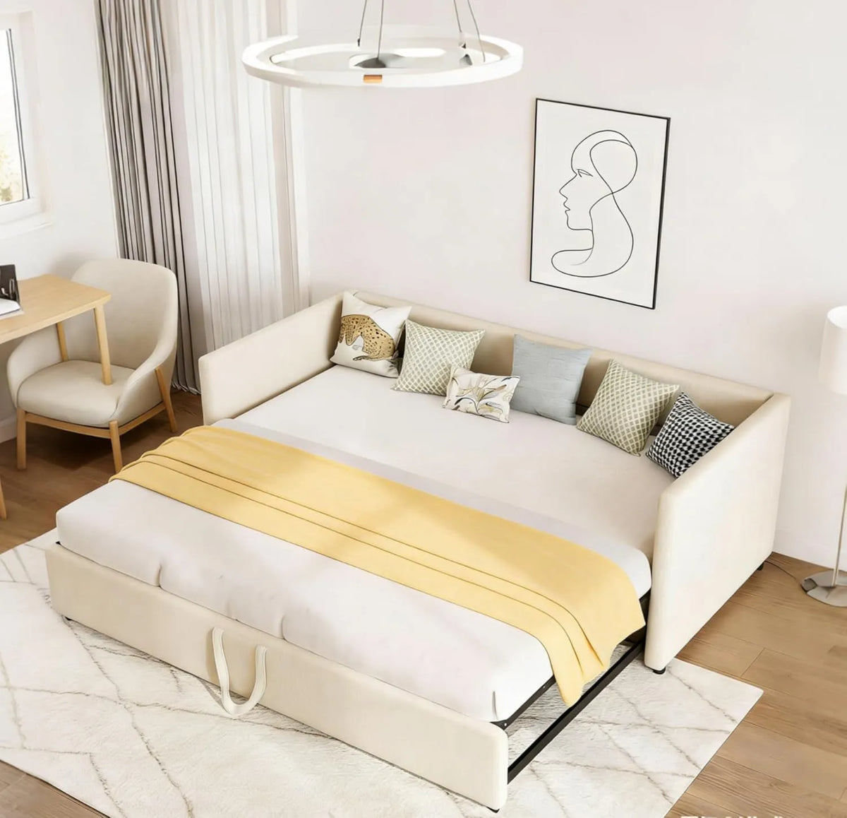 Sofa rozkładana i sofa z funkcją spania — 2-osobowe, 180 × 200cm, beżowy