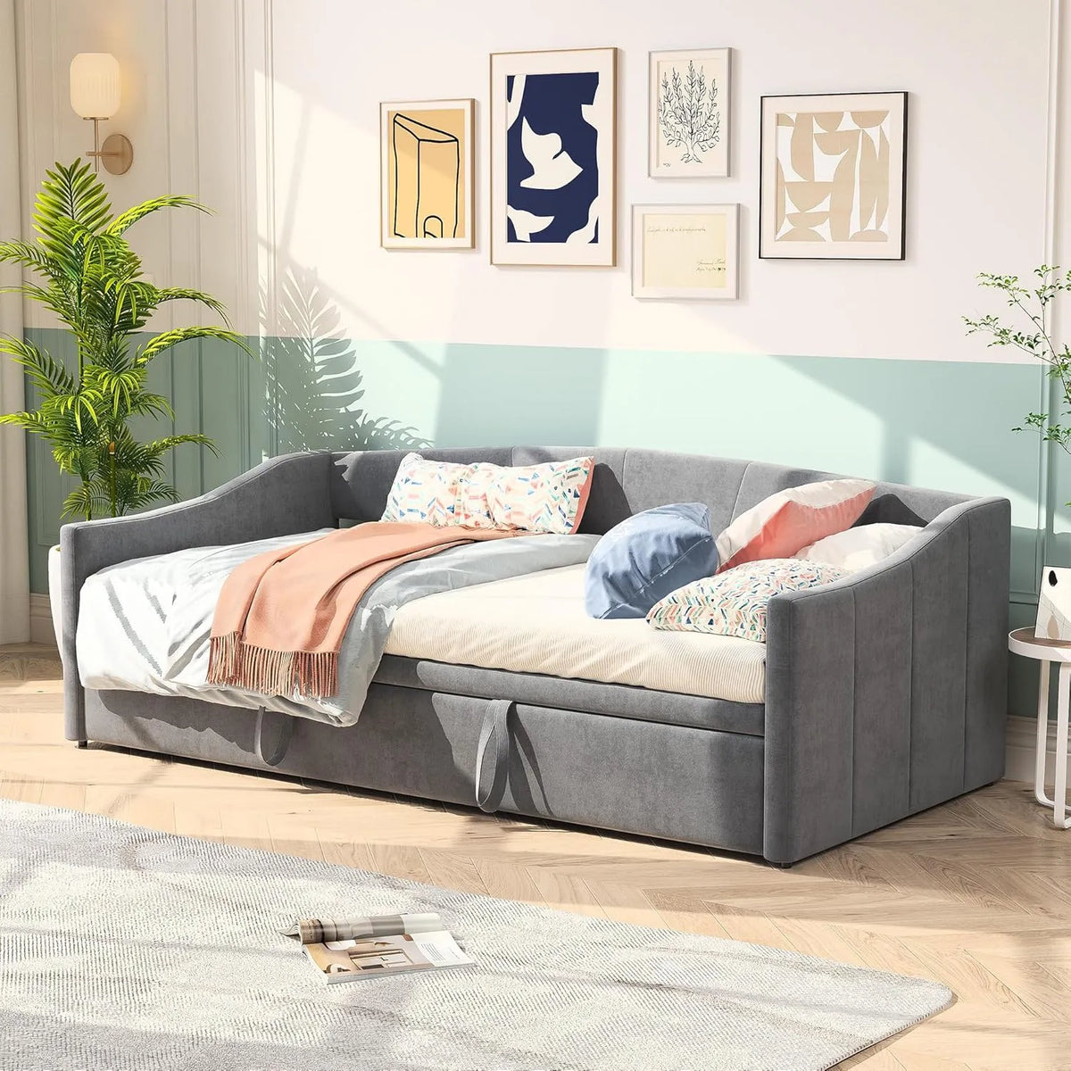 Sofa: tapicerka aksamitna, 3-osobowe, 90 × 200 cm, rozkładana konstrukcja, tapicerka materiałowa