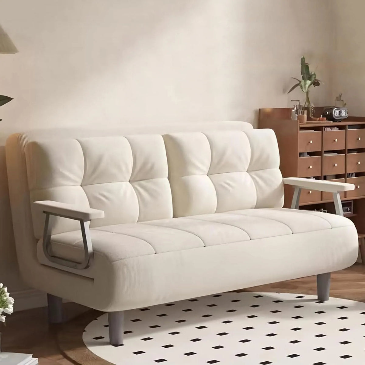 Sofa: z funkcją relaks, ze sztruksu, tapicerka materiałowa, wypełnienie piankowe, 80cm, rozkładana konstrukcja, z metalu
