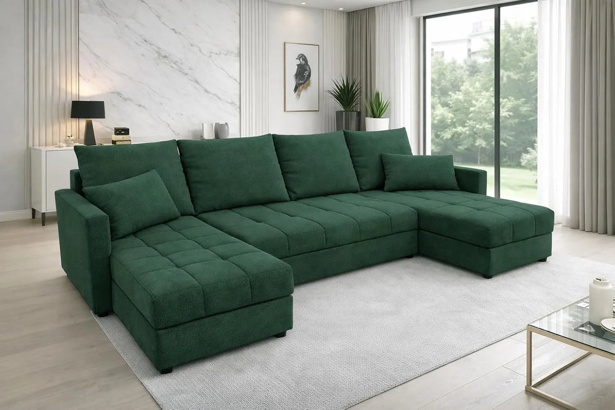 Sofa narożna: w kształcie litery U, z funkcją spania, tapicerka aksamitna, 287 cm, 72 cm, 38 cm