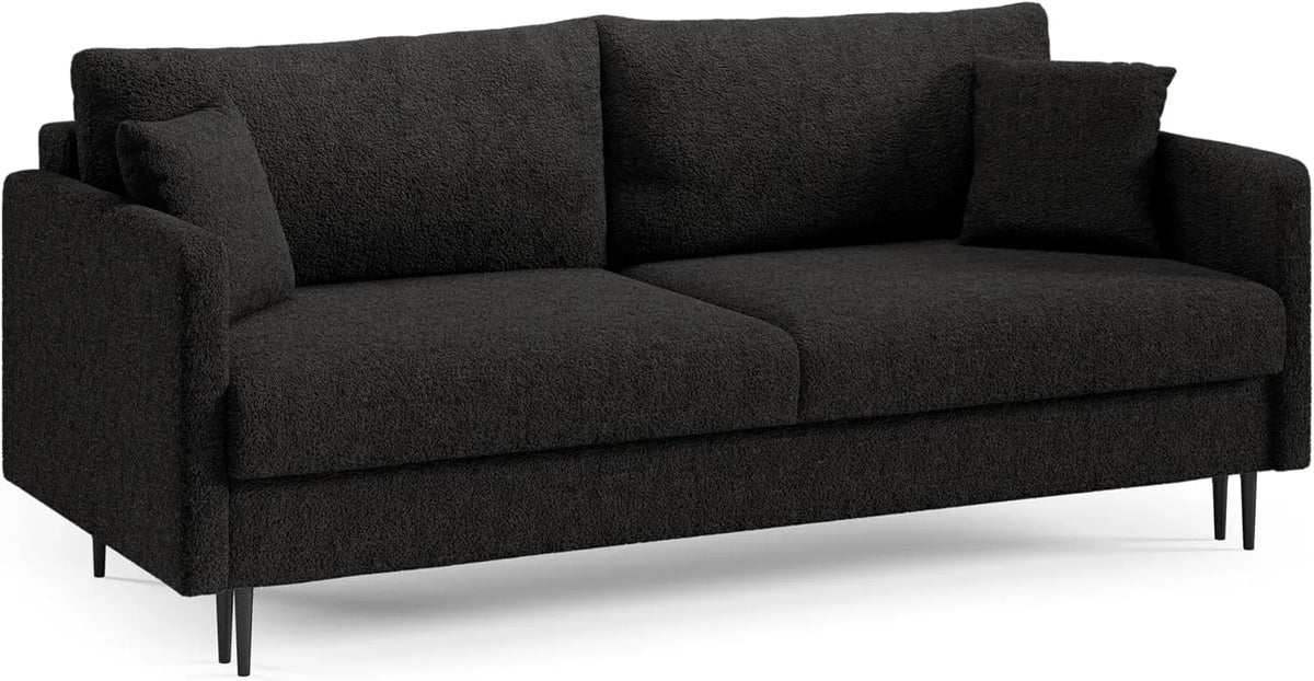 Sofa – tapicerka materiałowa, z funkcją spania, 209 × 93 × 92 cm, czarny, z pojemnikiem do przechowywania, rozkładana konstrukcja