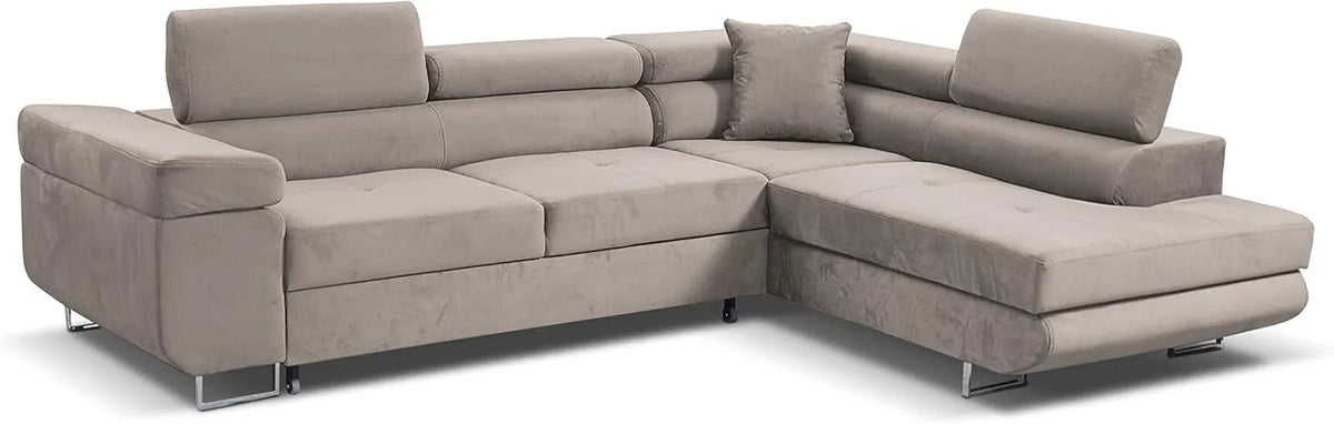 Sofa narożna — III, w kształcie litery L, z funkcją spania, regulowana konstrukcja, 271 cm, beżowy