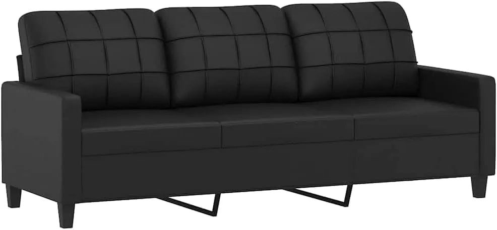 Sofa — 3-osobowa, 180 cm, czarny, tapicerka skórzana