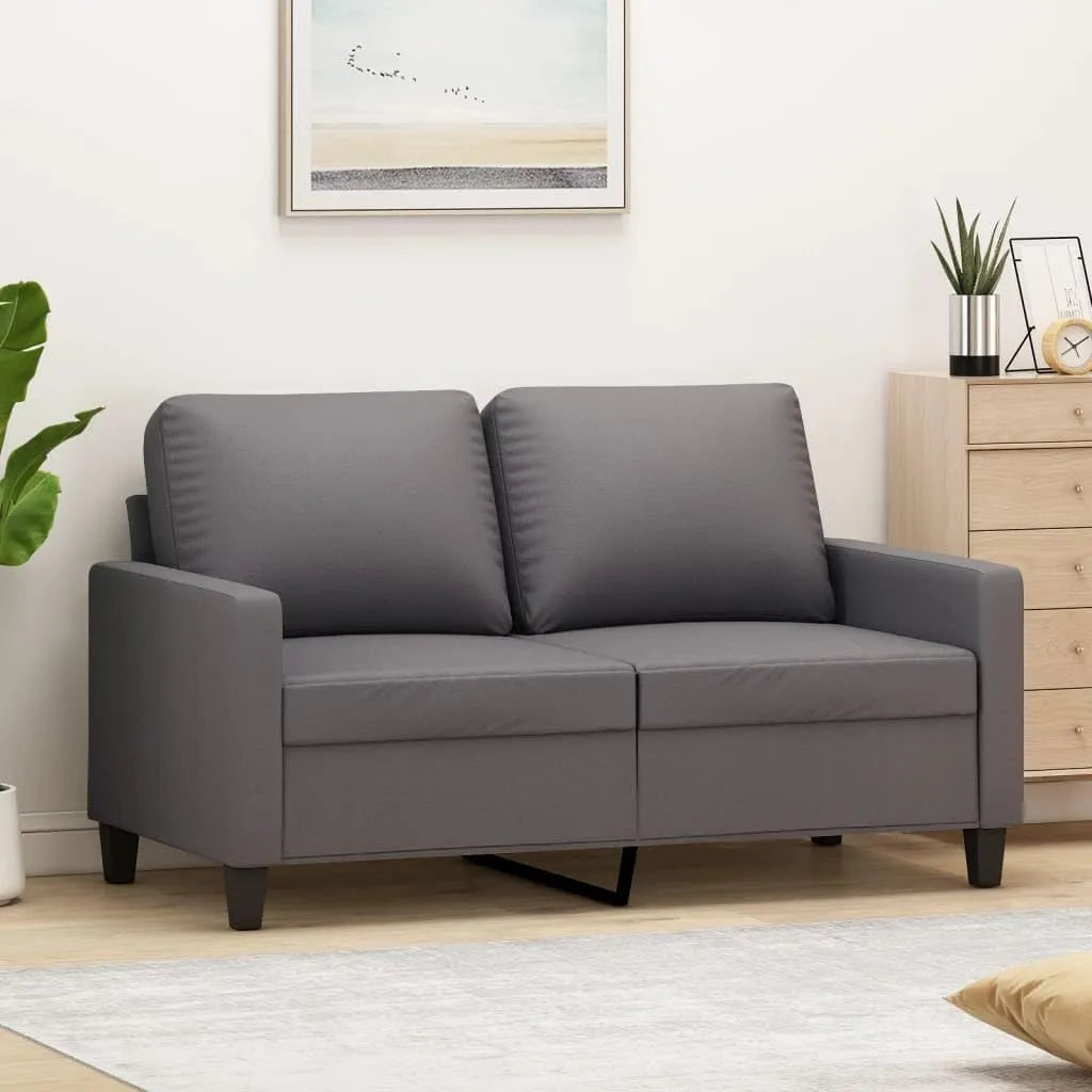 Sofa – 2-osobowa, 120 cm, szary, z metalu, tapicerka skórzana