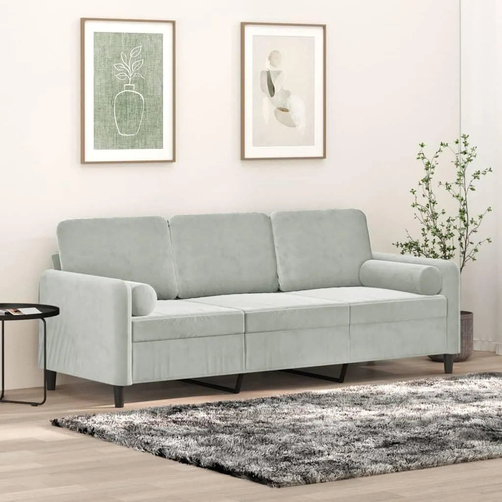 Sofa — z poduszkami, tapicerka aksamitna, 3-osobowa, 180 cm, z metalu, tapicerka materiałowa
