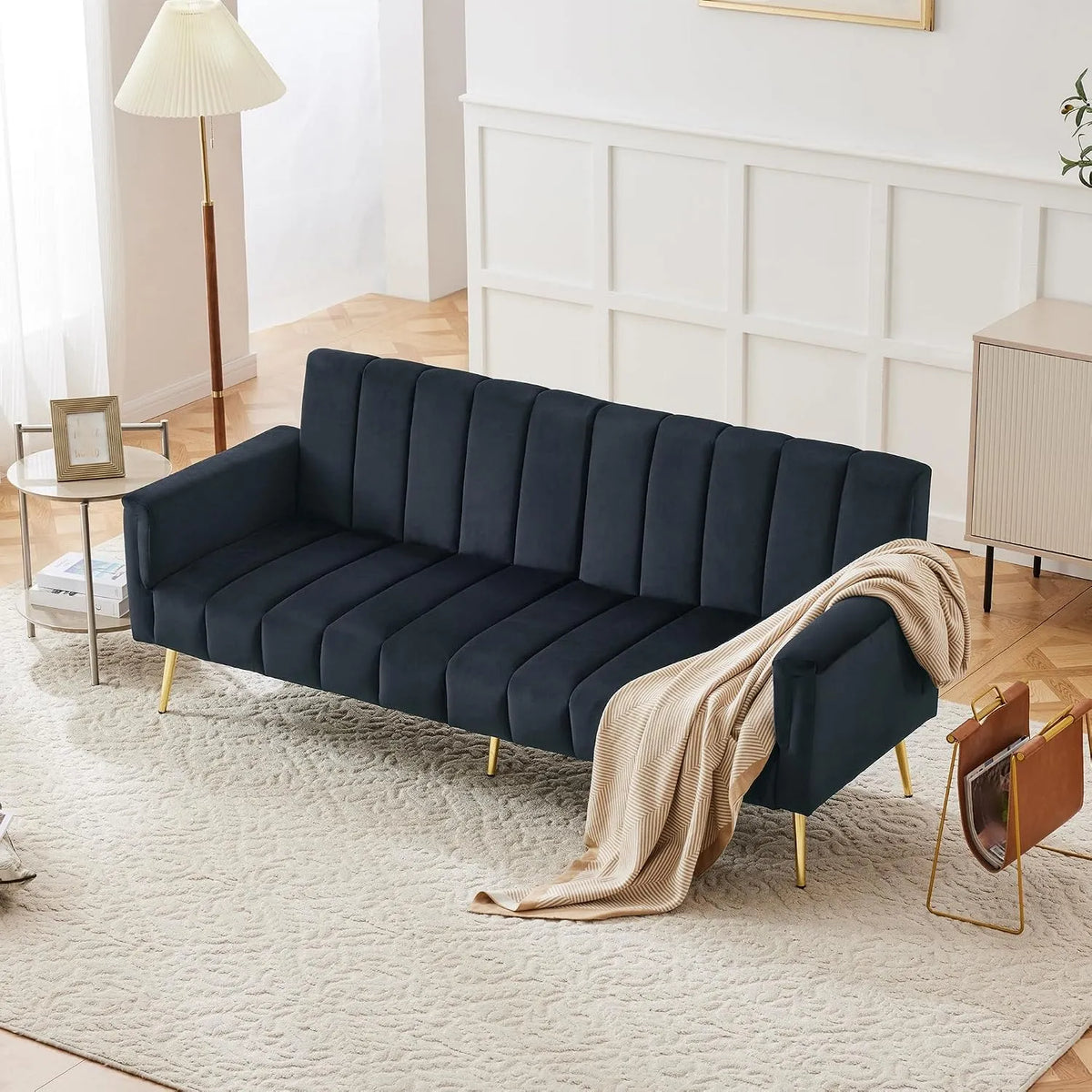 Sofa rozkładana i sofa z funkcją spania — z funkcją spania, tapicerka aksamitna, 2-osobowa