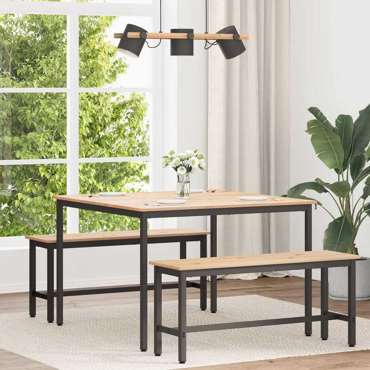 Stół do jadalni naturalny z litego drewna sosnowego — z drewna, 110 × 110 × 75 cm