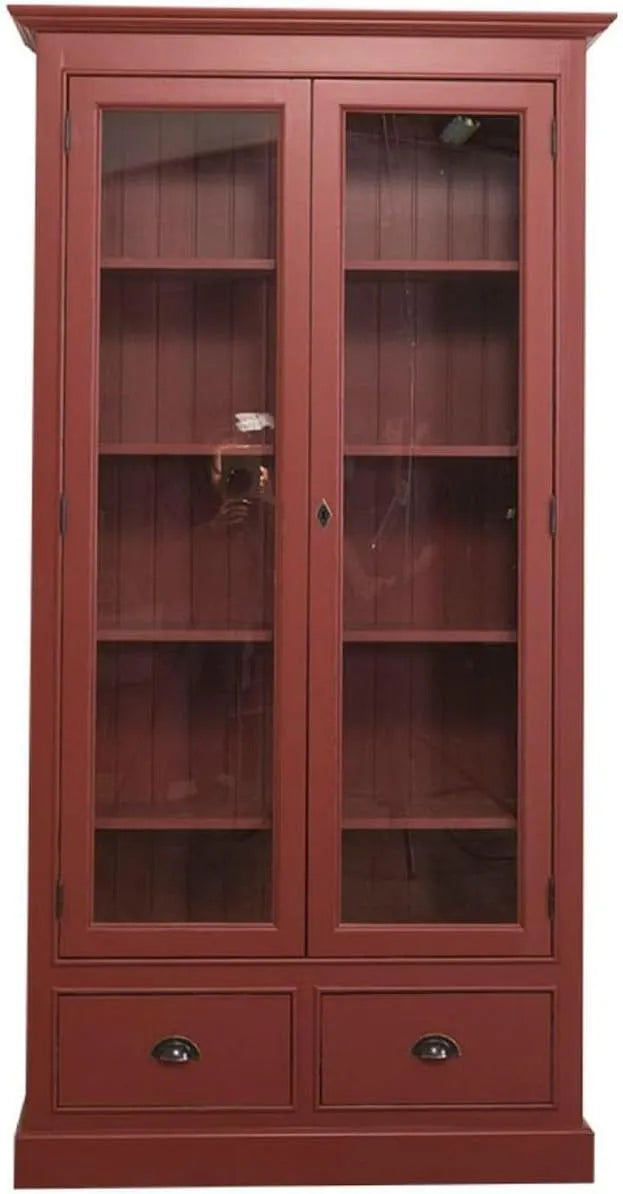 Casa Padrino Witryna i szafka ekspozycyjna w stylu wiejskim bordowa 109 x 39 – z szufladami, 2 szufladami, 109 × 39, 210 cm