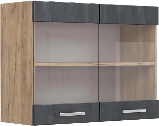 Vicco Szklana szafka kuchenna 'R-Line': 80 cm, czarny