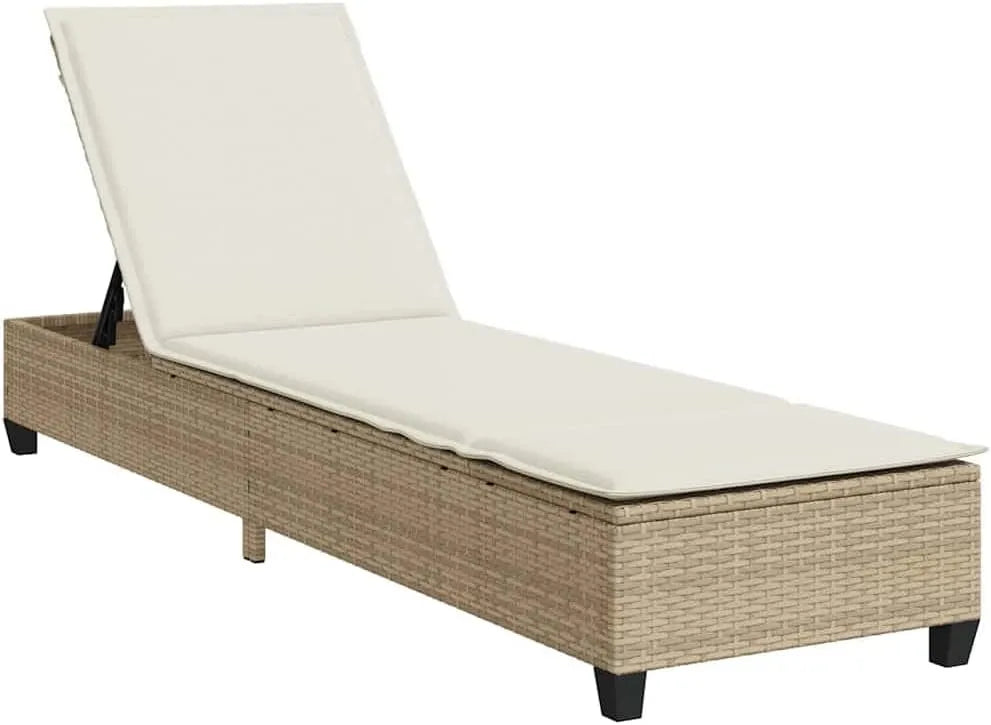 Leżak z poduszkami beżowy 55x200x25 – z technorattanu, 55 × 200 × 25, 5cm