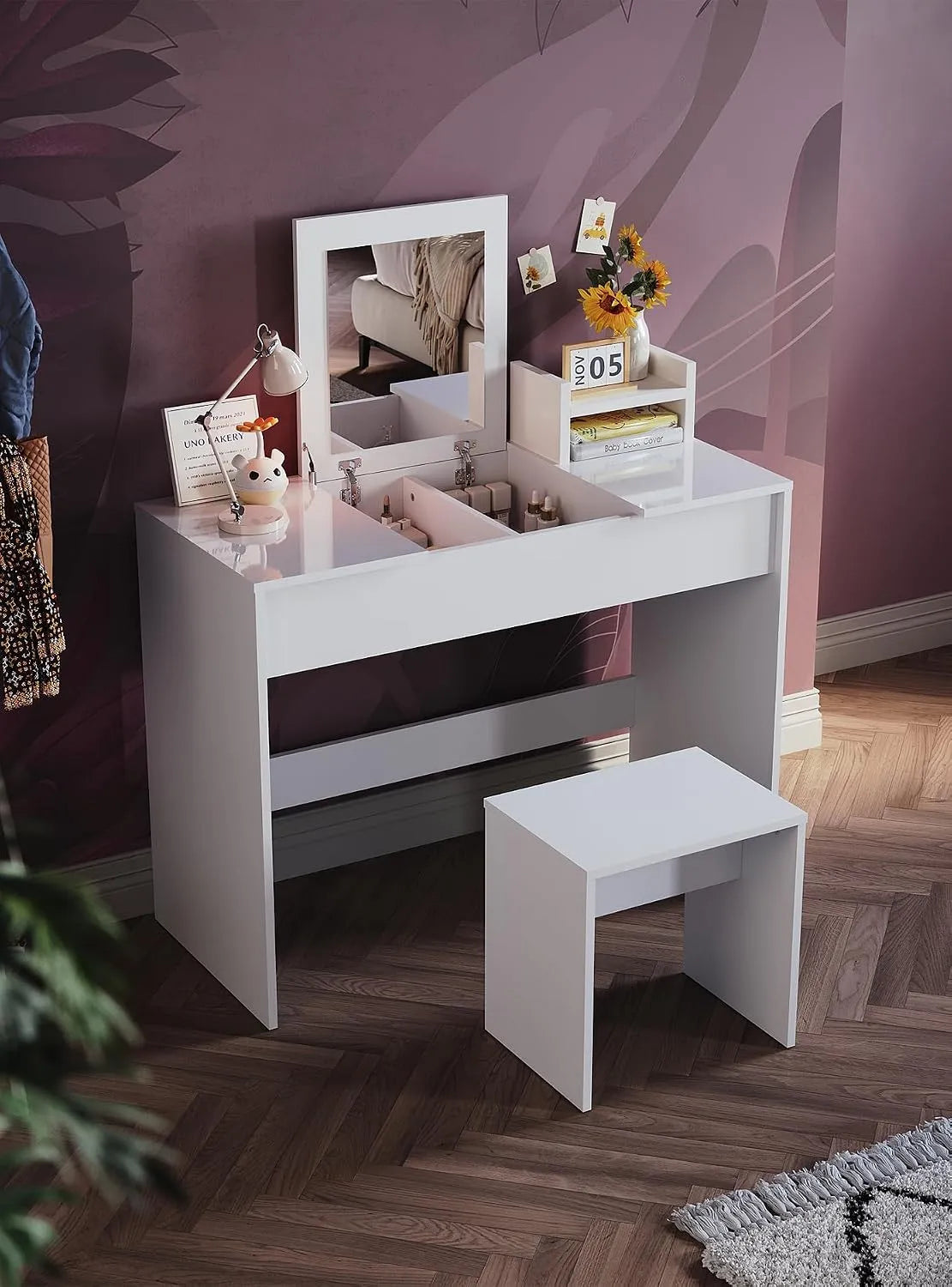 Biurko i stół komputerowy — z drewna, składana konstrukcja, 100 × 45 × 76 cm, 3 w, biały