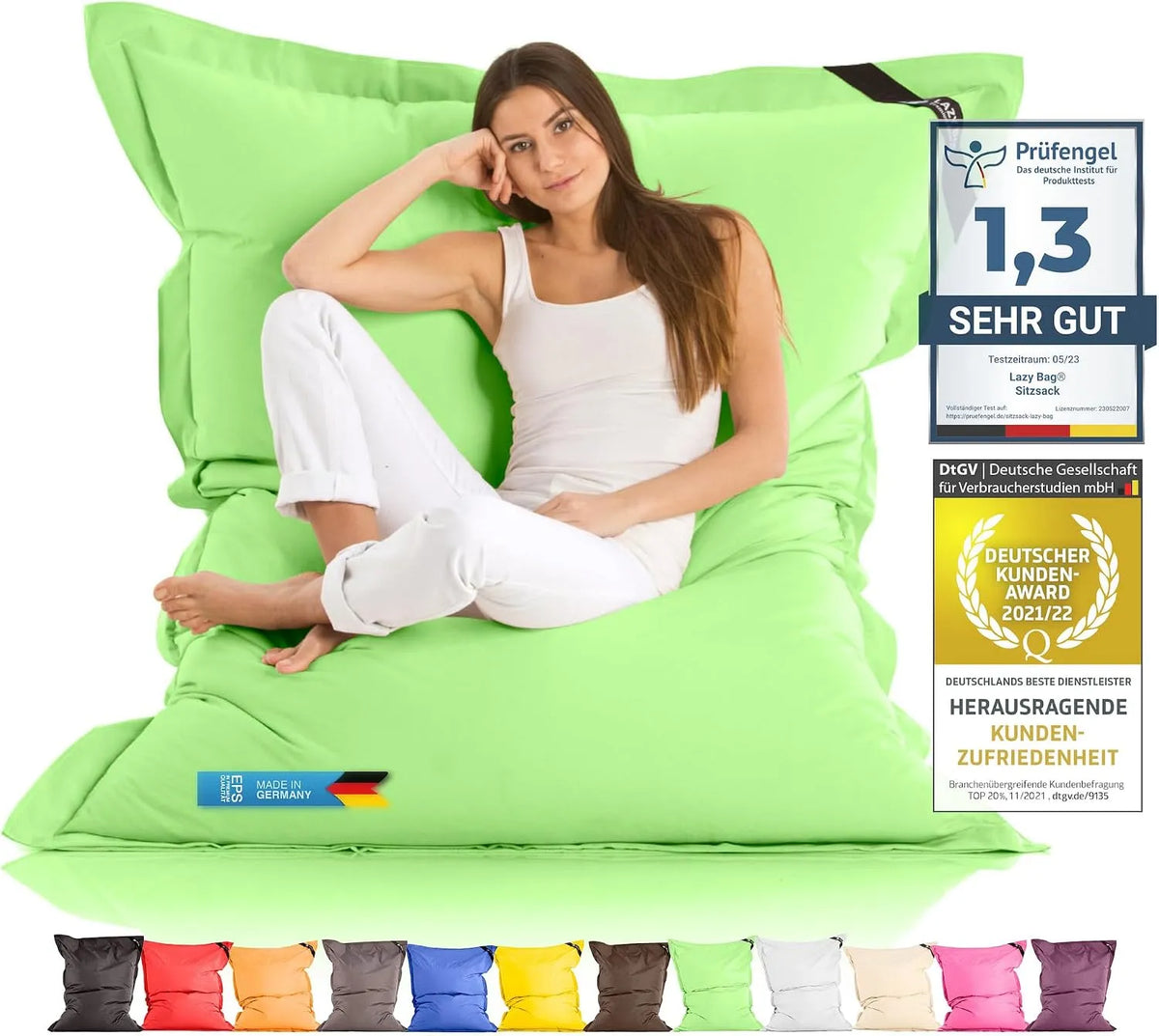 Pufa worek: LAZY, z nylonu, 180 × 140cm, 400L, zielony