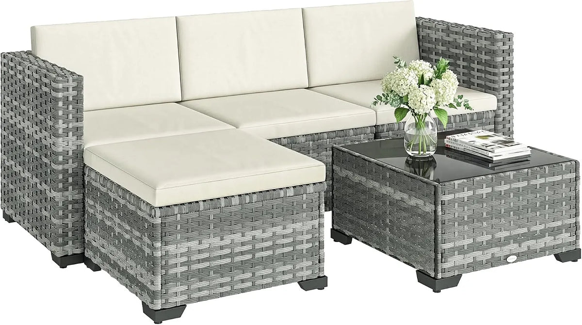 Outsunny Sofa narożna — z technorattanu, szary