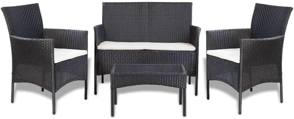 Sofa – z poduszkami, z technorattanu, 2-osobowa, czarny, z metalu