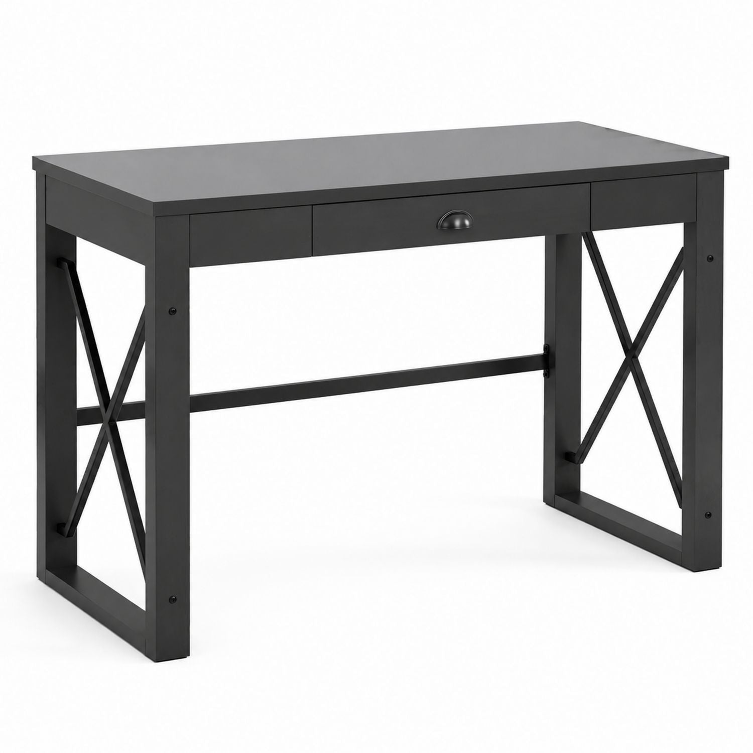 Biurko z płyty wiórowej i metalu czarne z szufladą 120x60x75 cm