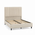 Łóżko tapicerowane z ekoskóry z zagłówkiem beżowe 200x160 cm