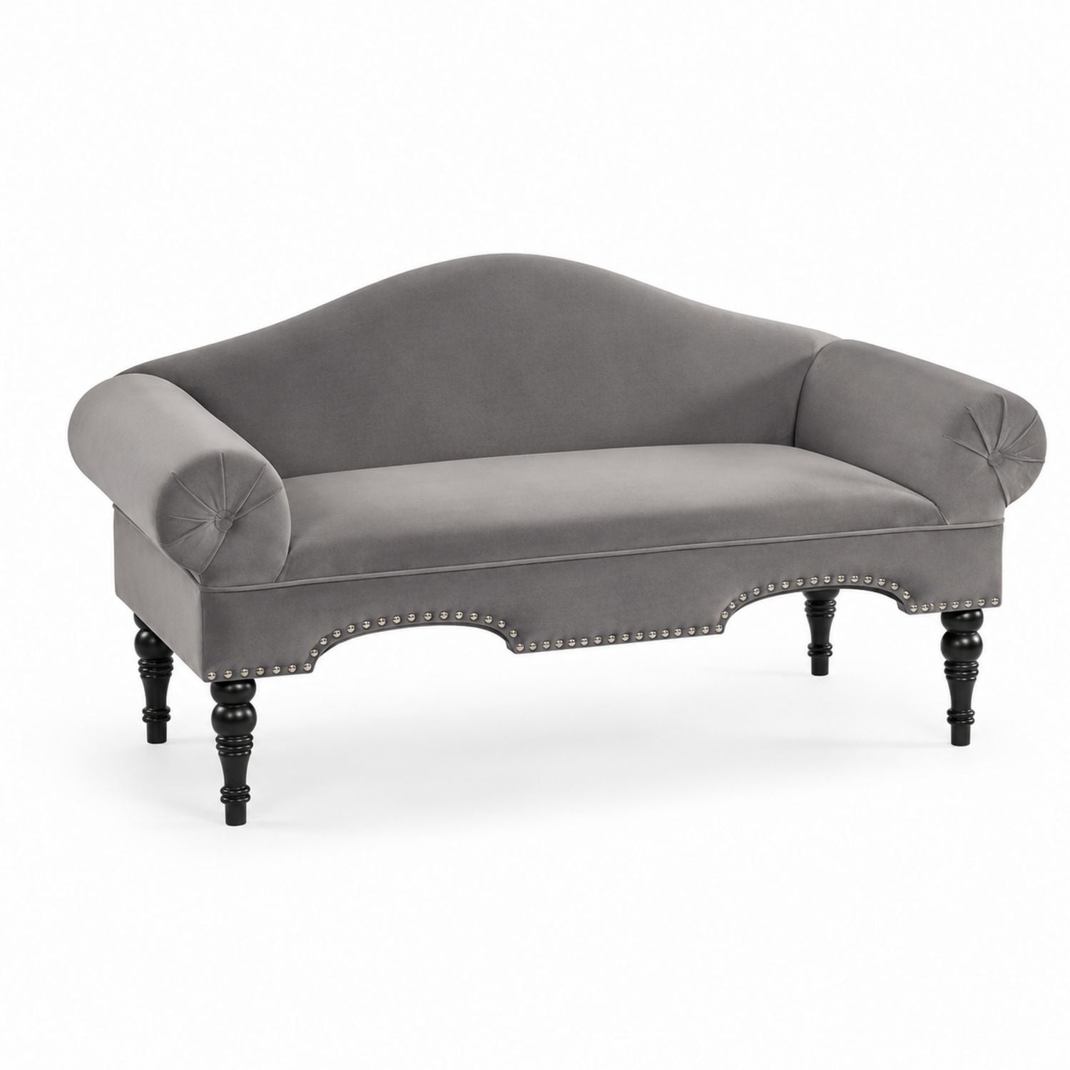 Sofa dwuosobowa z aksamitem i ozdobnymi nogami, Szara
