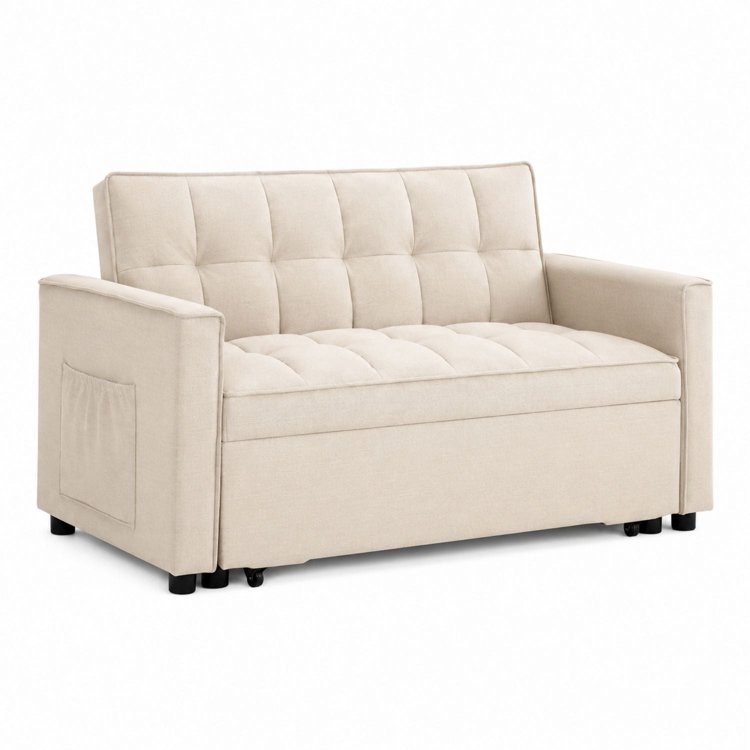 Sofa materiałowa beżowa z funkcją przechowywania