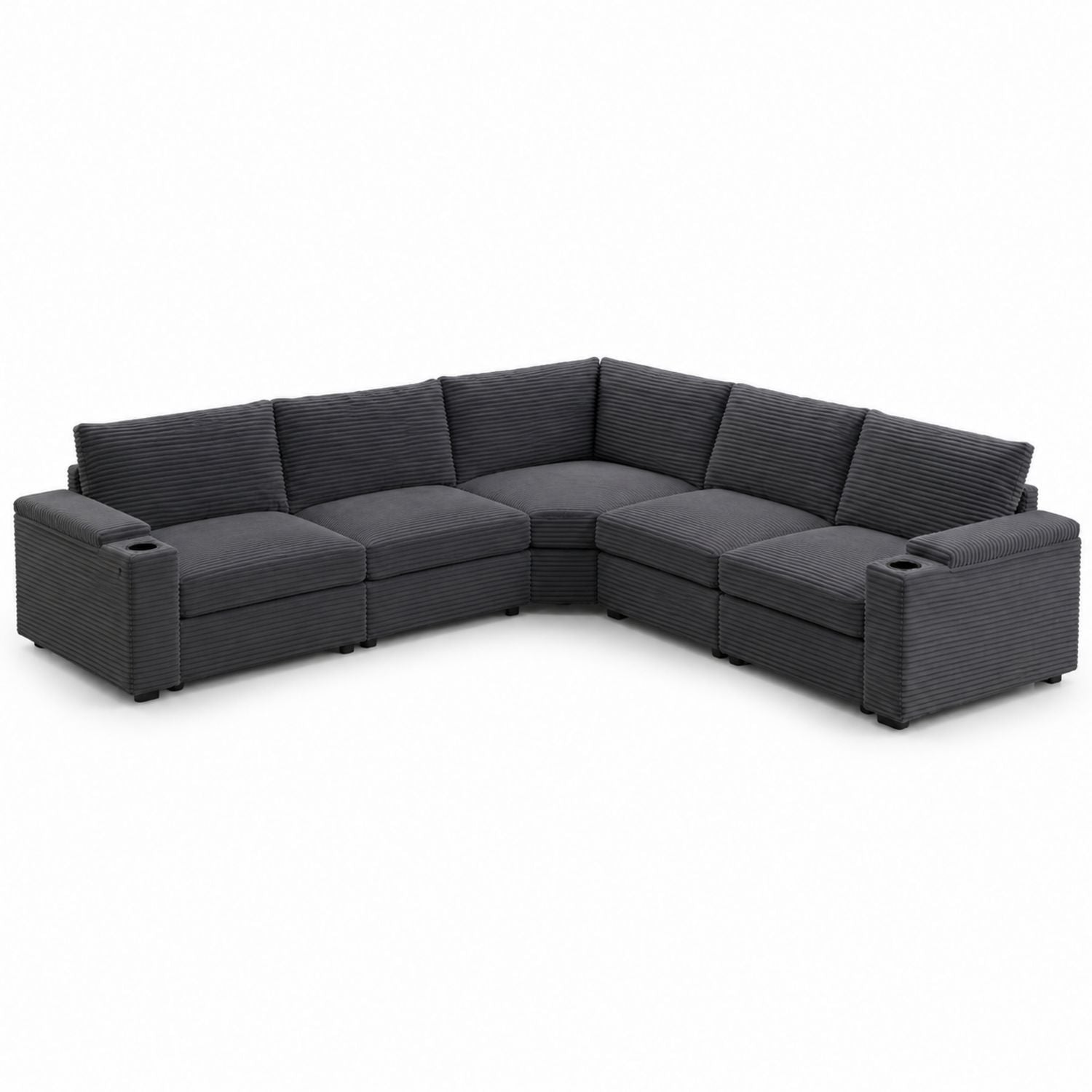 Narożnik modułowy z tkaniny sztruksowej w kolorze Szarym 300x300 cm